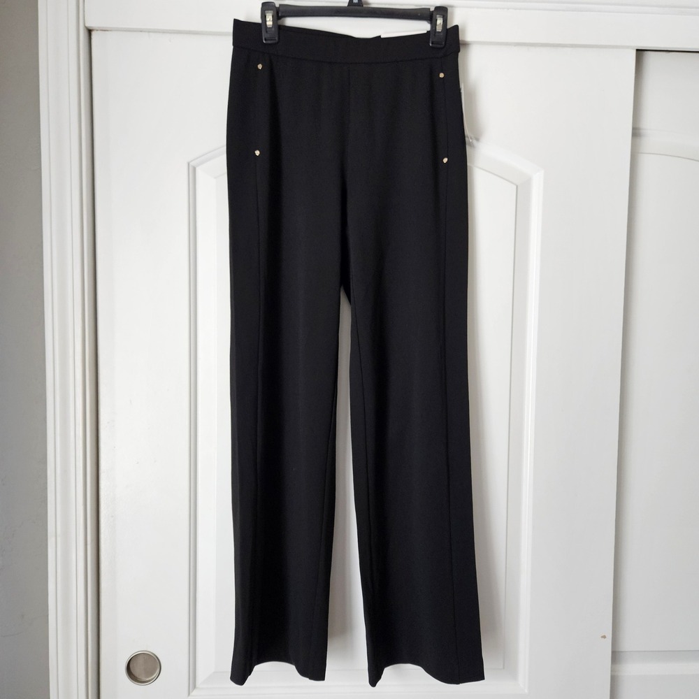 New Rafaella Dress Pants Womens 6 The Wide Leg High Rise Black Elastic Pull-on‎